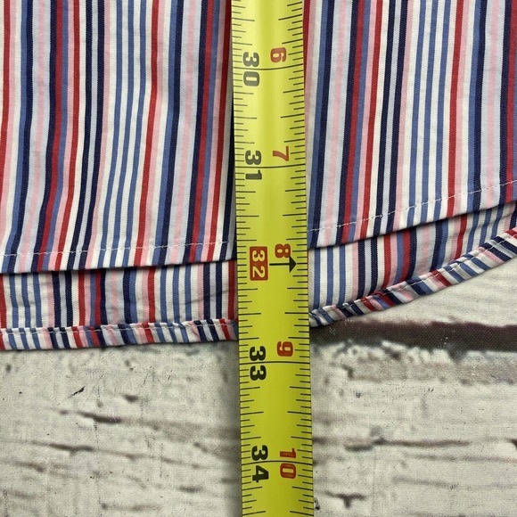 Peter Millar Men Button Down Shirt Size 16 Long Pink Blue Striped Long Sleeve - Picture 10 of 14